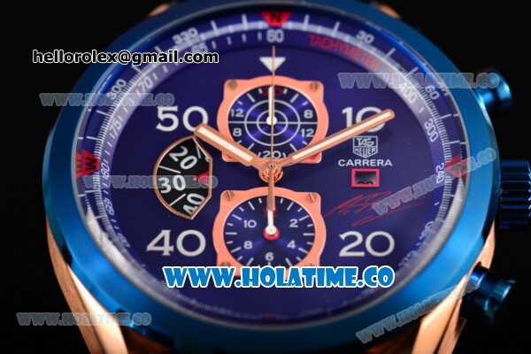 Tag Heuer Carrera Calibre 1887 50th Anniversary Limited Edition Miyota OS20 Quartz Rose Gold Case with Blue Dial and Leather Strap - Click Image to Close